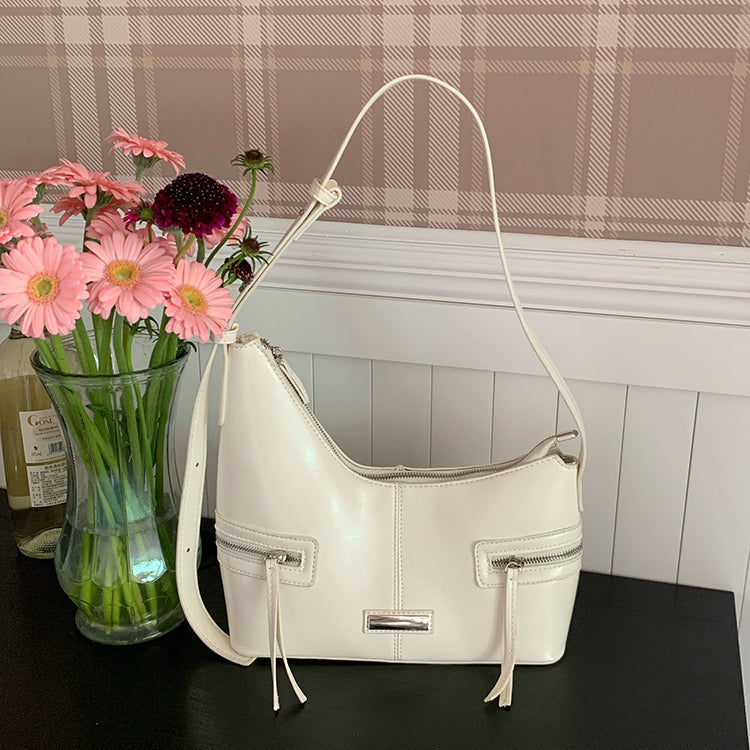 日韓流行|韓國小眾辣妹風Y2K潮酷單肩包腋下餃子包高級感黑色百搭新月包女「F9012」25.07-4