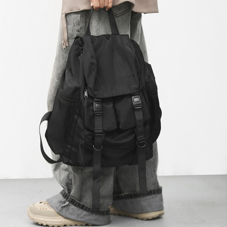 致青春|書包男學生大容量背包新款韓版街頭潮流工裝機能抽繩多口袋雙肩包「0960-132」24.09-4