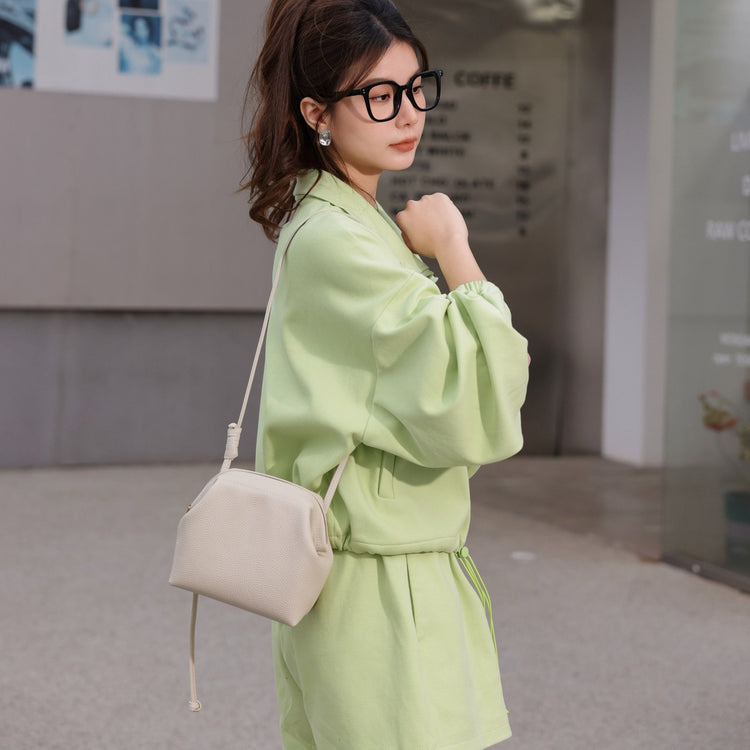 質感真皮|2024年新韓版小眾設計頭層牛皮真皮女包單肩斜背通勤貝殼包包女「6903」24.03-3