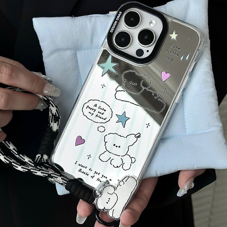 手機殼|蘋果15pro手機殼12/11掛繩鏡面殼13promax卡通iPhone14適用「LR0827」24.07