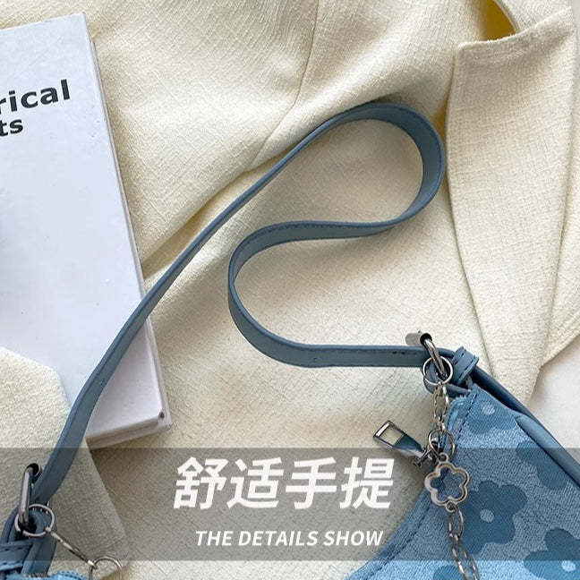日韓流行 | 高級感小眾設計包包女2025新款韓版單肩腋下包洋氣印花百搭斜挎包「9573#」25.04-3
