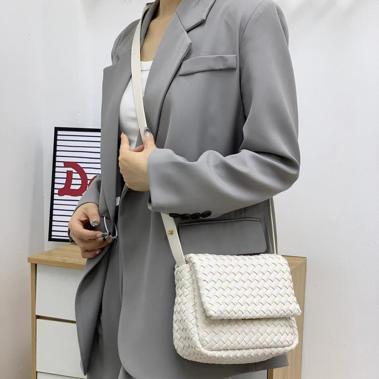 質感真皮|2024新款編織包包新潮百搭高級感時尚百搭斜背包單肩小方包女「6008」24.03-4