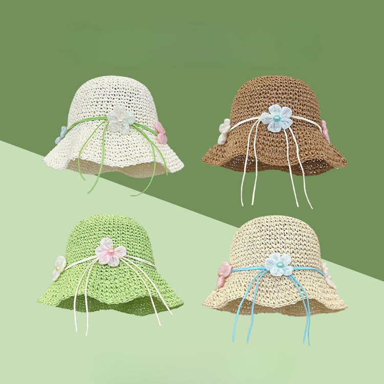 流行帽子|法式花朵草帽子女夏新款海邊度假防曬遮陽帽顯臉小草編漁夫太陽帽「C5165」25.04-2