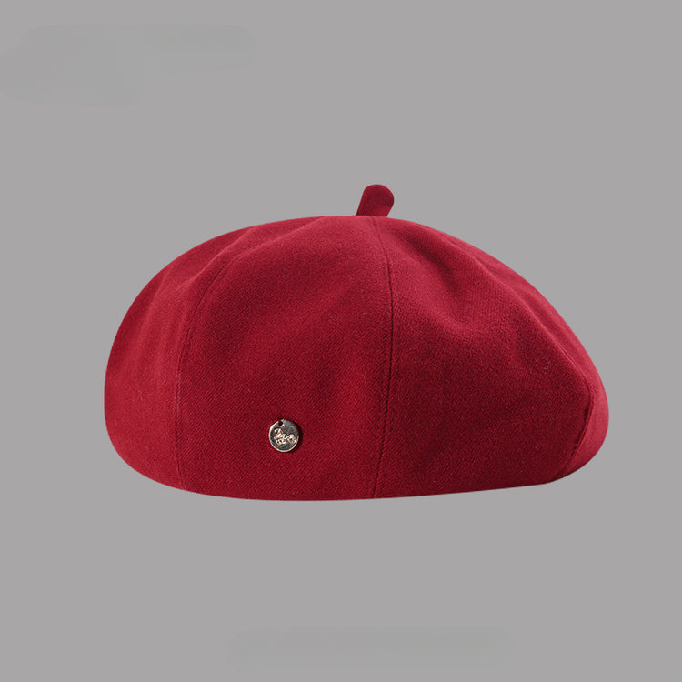 流行帽子|秋冬新款金屬標大頭圍帽子女文藝復古貝雷帽日系顯臉小八角畫家帽「C5463A」25.08-3