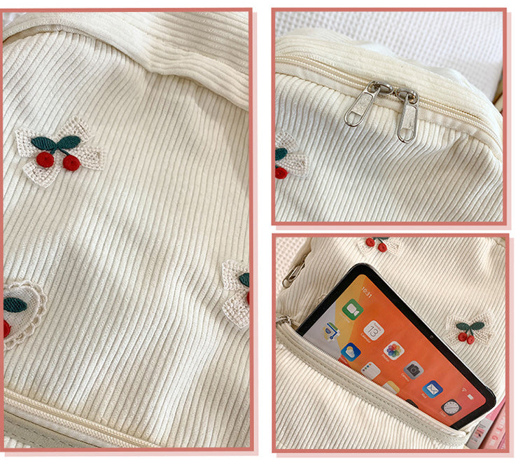 致青春|甜美可愛女孩雙肩包蕾絲櫻桃蝴蝶結背包大容量百搭上課學生書包「811-132」25.03-2