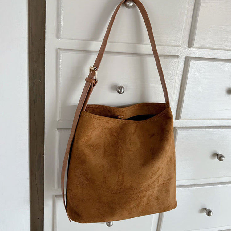 日韓流行|韓版秋冬復古絨面托特包包女士2024新款鬆弛感通勤大包單肩斜挎包「M8930」24.11-2