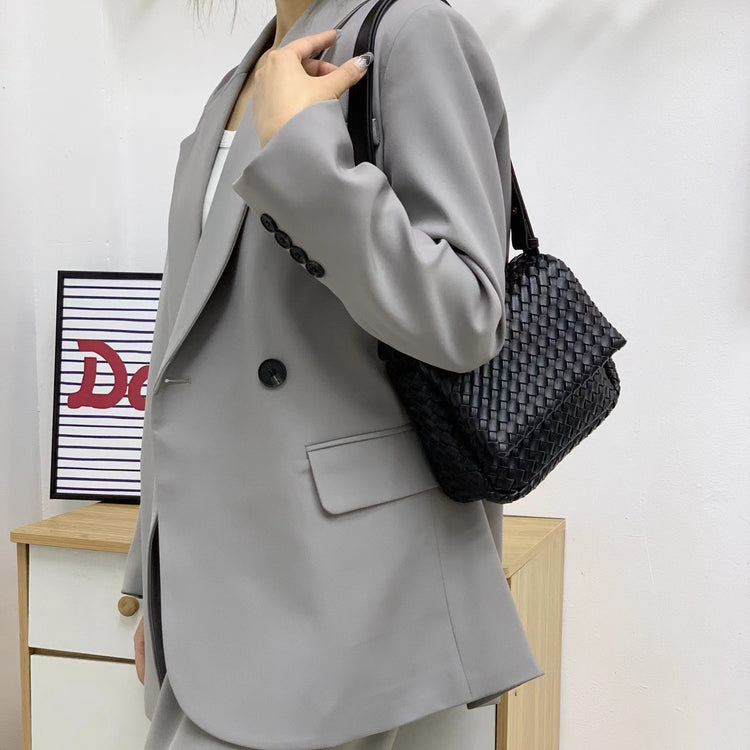 質感真皮|2024新款編織包包新潮百搭高級感時尚百搭斜背包單肩小方包女「6008」24.03-4