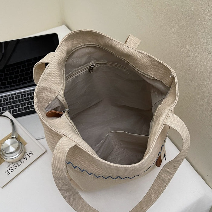 致青春|簡約手提帆布包包女2025秋冬新款百搭刺繡手拎布包學生單肩斜挎包「1805-125」25.09-5