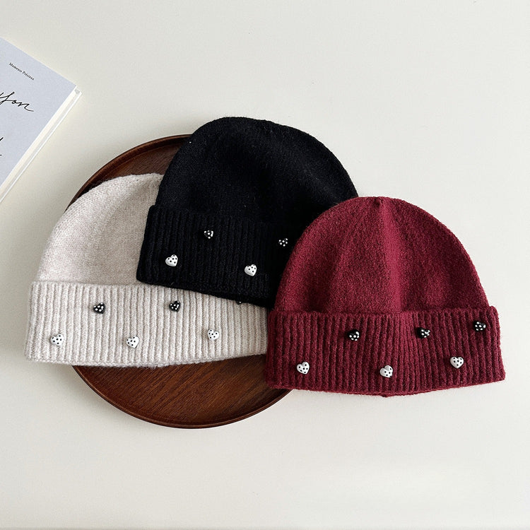 流行帽子|點點愛心毛線帽女秋冬季新款防風護耳保暖帽子韓版可愛百搭針織帽「X5342S」24.10-2