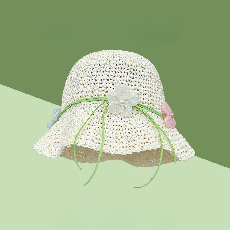 流行帽子|法式花朵草帽子女夏新款海邊度假防曬遮陽帽顯臉小草編漁夫太陽帽「C5165」25.04-2