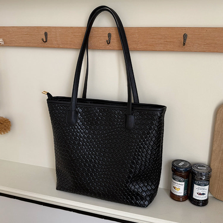 日韓流行|大容量編織托特包包女2025新款潮時尚百搭單肩包高級質感通勤大包「9600#」25.05-1