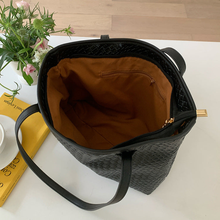 日韓流行|大容量編織托特包包女2025新款潮時尚百搭單肩包高級質感通勤大包「9600#」25.05-1