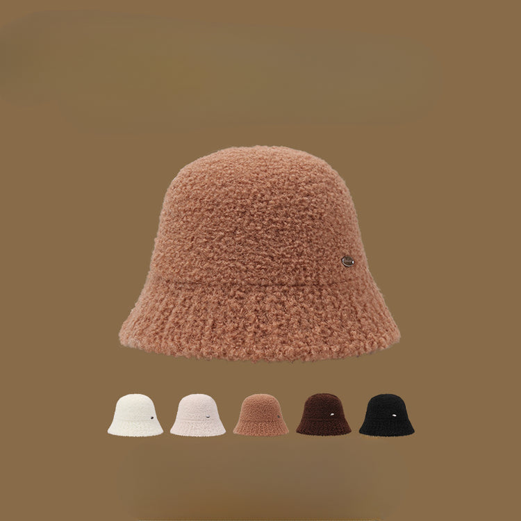 流行帽子|羊羔毛針織漁夫帽女秋冬百搭顯臉小毛絨帽簡約百搭水桶帽保暖盆帽「C4719」24.10-4