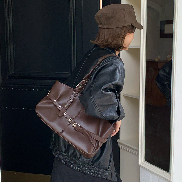 日韓流行|小眾設計韓版腋下包秋冬新款大容量通勤百搭托特包機車風單肩包女「F9032」25.09-2