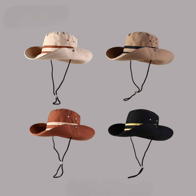 流行帽子|戶外露營大帽檐速乾帽子女防紫外線登山漁夫帽抽繩遮陽釣魚防曬帽「C4407QC」25.07-3