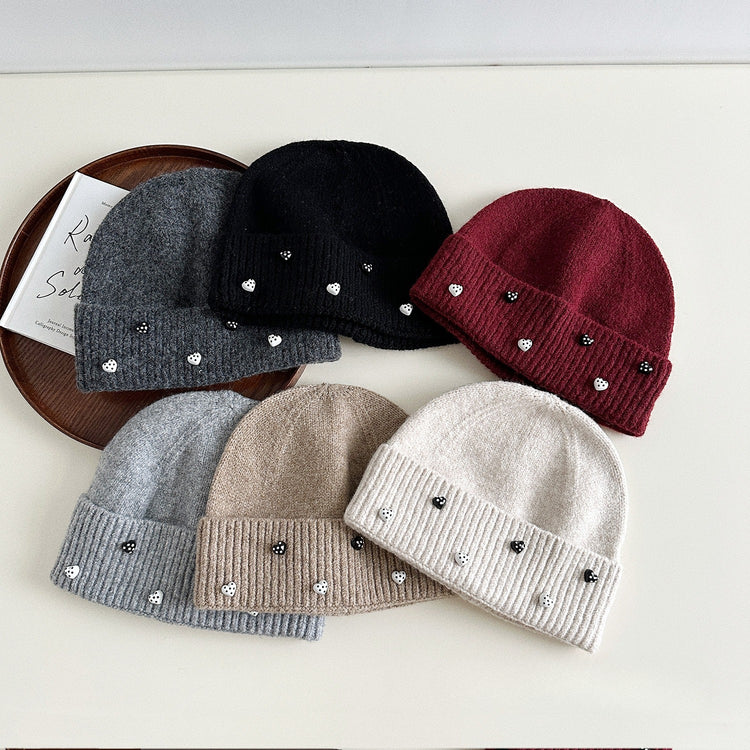 流行帽子|點點愛心毛線帽女秋冬季新款防風護耳保暖帽子韓版可愛百搭針織帽「X5342S」24.10-2
