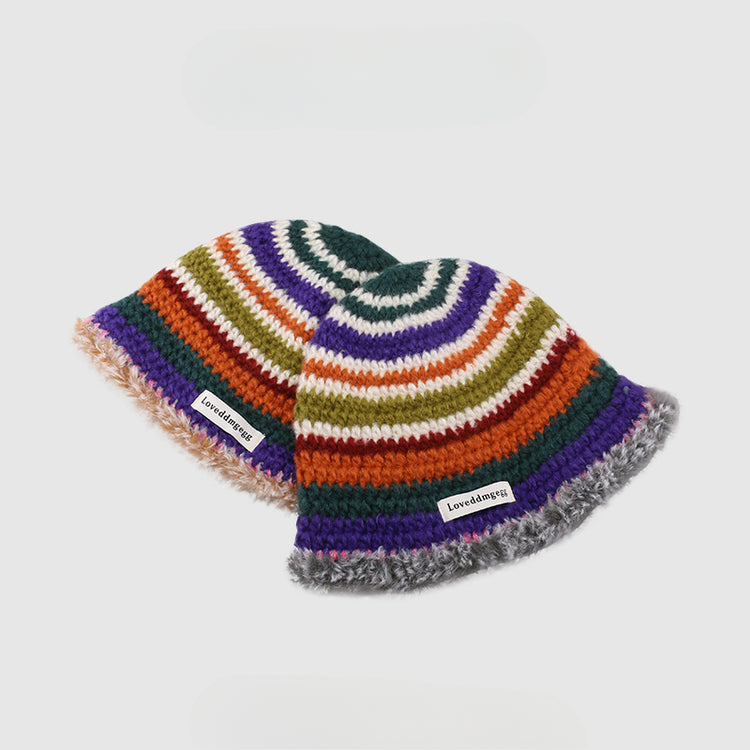 流行帽子|帽子手工針織帽女2024新款秋冬毛線帽彩虹防寒漁夫帽保暖冷帽子男「C3557」24.11-2