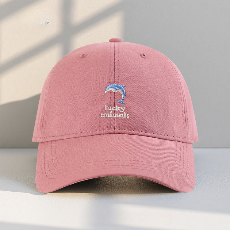 流行帽子|新款可愛海豚刺繡帽子女春夏百搭大頭圍顯臉小棒球帽遮陽鴨舌帽男「C5439」25.07-5