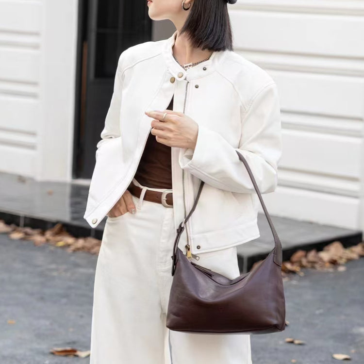 質感真皮|頭層植鞣牛皮腋下Hobo百搭休閒單肩通勤真皮餃子包2024新款女包「6125」24.09-1
