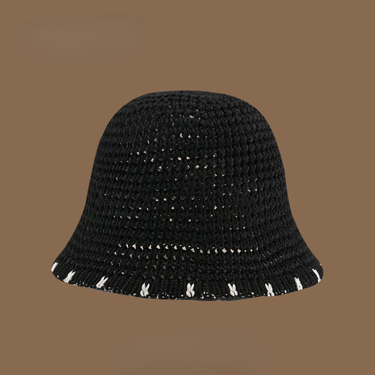 流行帽子|夏季新款鏤空透氣帽子女編織草帽遮陽沙灘水桶帽海邊太陽帽子批發「C5038」25.05-2