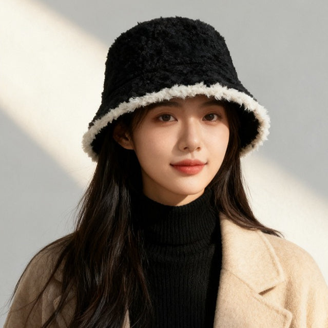 流行帽子|2025新款羊羔卷漁夫帽子女秋冬季毛絨大頭圍針織水桶帽冬天盆帽「C1599」25.12-2