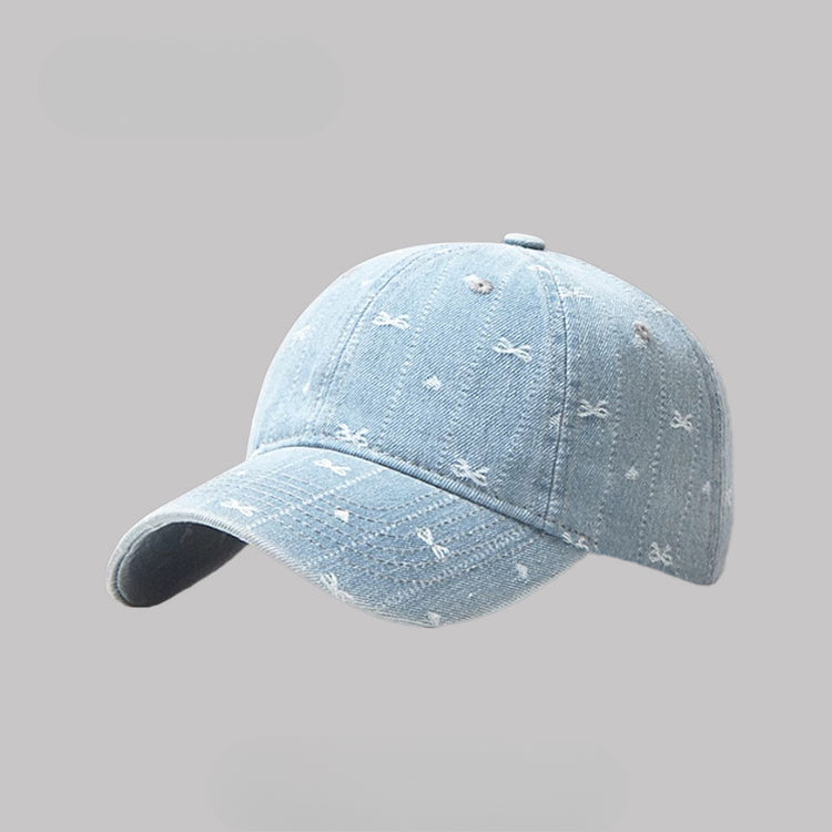 流行帽子|韓國新款帽子女蝴蝶結刺繡牛仔棒球帽百搭水洗鴨舌帽戶外遮陽帽男「C5171」25.04-2