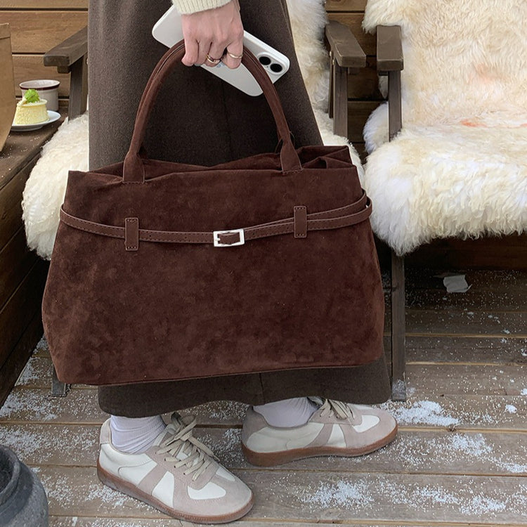 日韓流行|時尚復古絨磨砂大容量手提包包女士2025秋冬新款簡約休閒大包「J8939」25.09-3