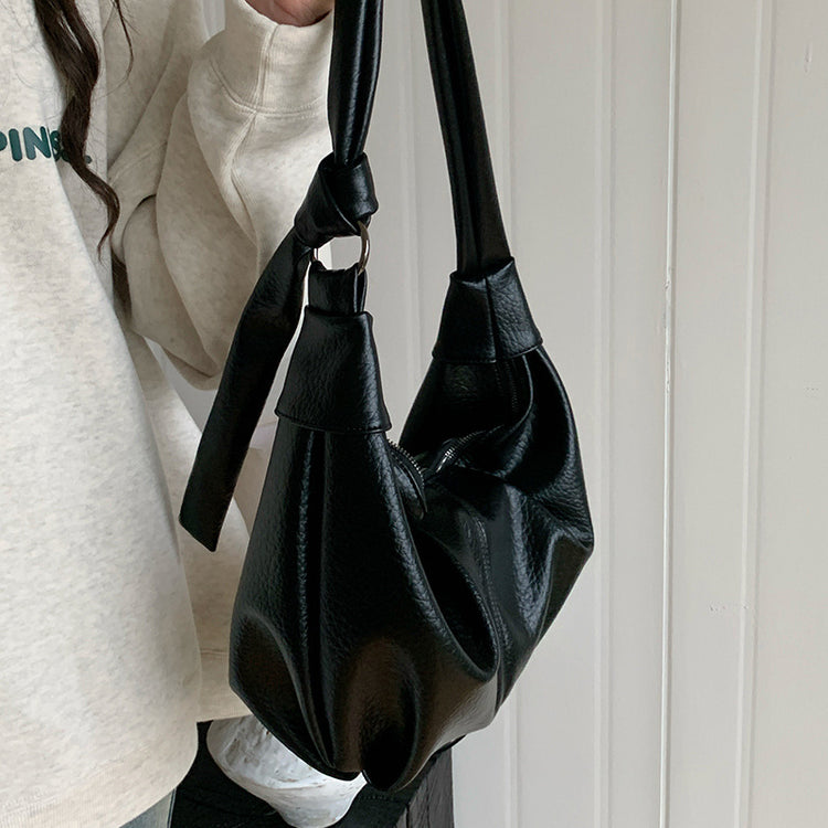 日韓流行|韓系ins大容量復古軟皮褶皺餃子包慵懶風休閒百搭牛角單肩斜挎包「9315#」24.03-3