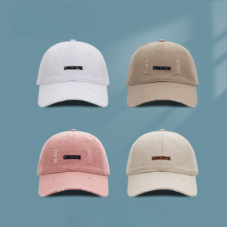 流行帽子|新款破洞字母帽子女情侶百搭鴨舌帽時尚個性刺繡棒球帽男顯臉小潮「C3830A」25.04-4