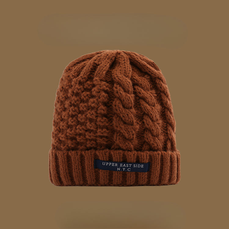 流行帽子|麻花針織帽冬天韓版百搭保暖護耳毛線帽防寒套頭帽NYC字母帽子女「C1431」25.01-1
