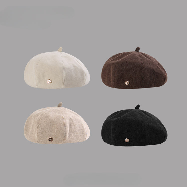 流行帽子|秋冬新款金屬標大頭圍帽子女文藝復古貝雷帽日系顯臉小八角畫家帽「C5463A」25.08-3