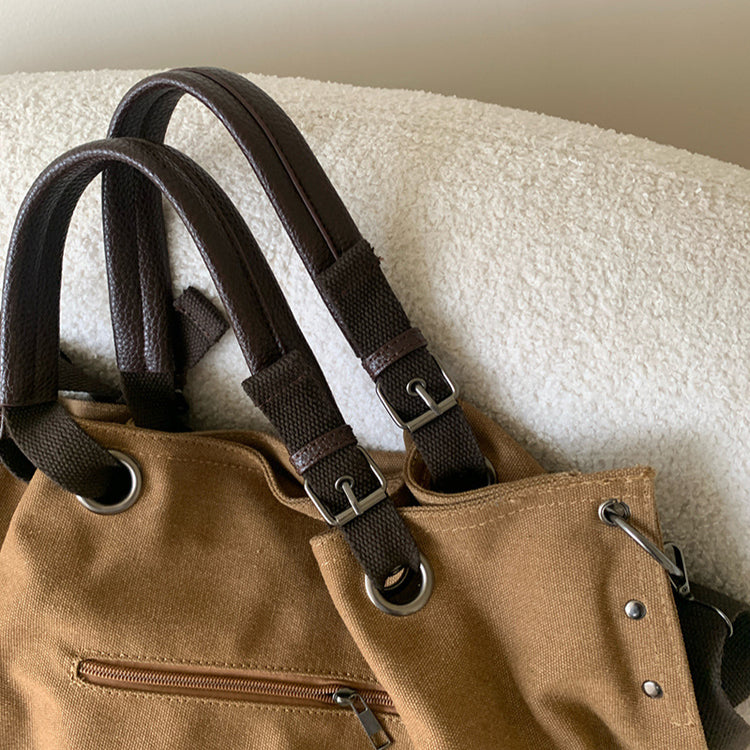 日韓流行|日系托特包新款 女士大容量帆布袋復古通勤手提包單肩斜挎大包「9543#」25.03-1