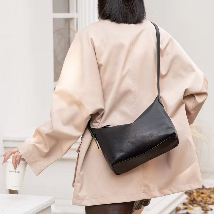 質感真皮|頭層植鞣牛皮腋下Hobo百搭休閒單肩通勤真皮餃子包2024新款女包「6125」24.09-1