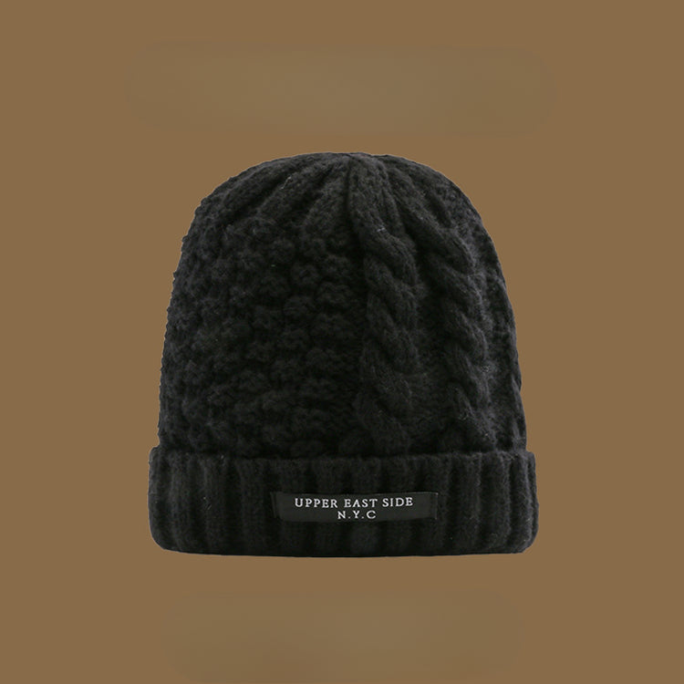 流行帽子|麻花針織帽冬天韓版百搭保暖護耳毛線帽防寒套頭帽NYC字母帽子女「C1431」25.01-1