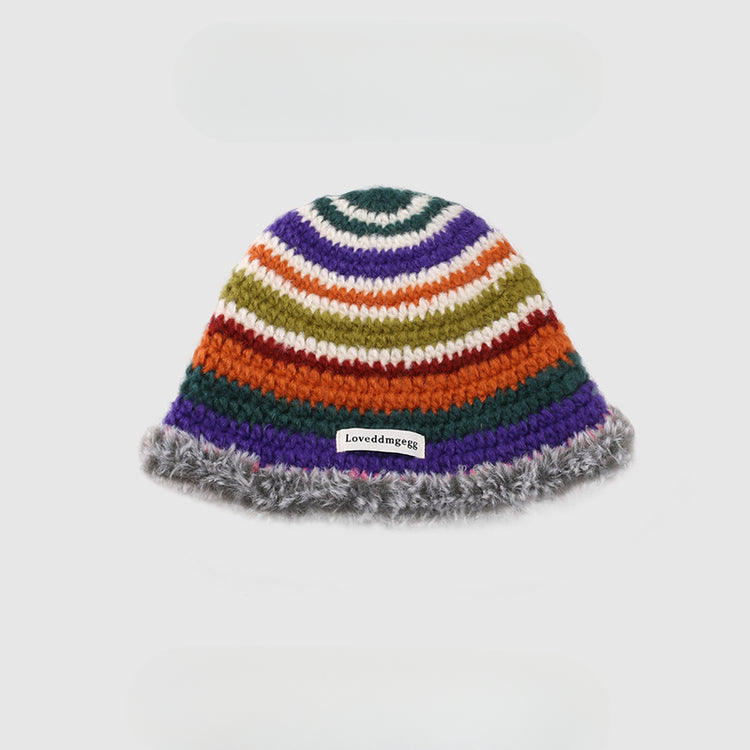 流行帽子|帽子手工針織帽女2024新款秋冬毛線帽彩虹防寒漁夫帽保暖冷帽子男「C3557」24.11-2