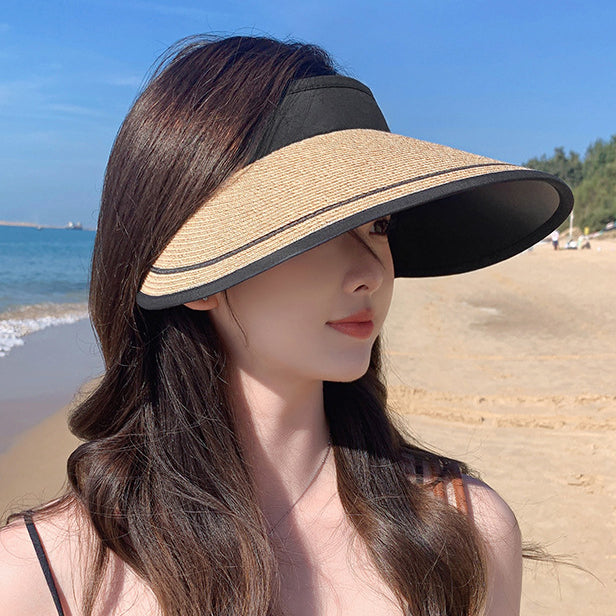 流行帽子|夏季新款戶外遮陽可折疊黑膠塗層女士草帽沙灘防曬防紫外線空頂帽「C3720」24.03-2