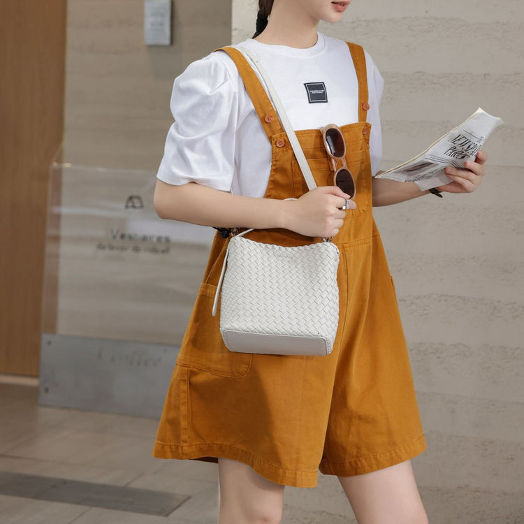 質感真皮|2024新夏季編織手提菜籃時尚百搭肩背包斜背包水桶網紅休閒包「6952」24.07-2