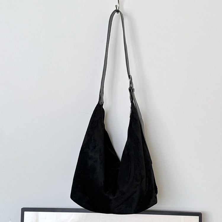 日韓流行|韓版麂皮絨單肩包女2025新款秋冬百搭斜背包復古大容量通勤托特包「M9034」25.09-4