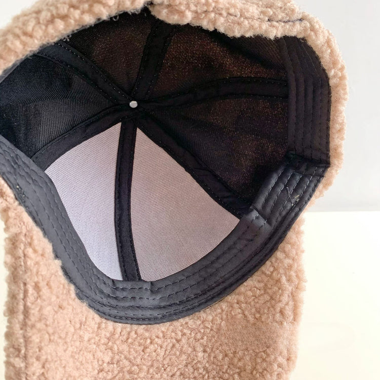 流行帽子|純色仿羊羔毛棒球帽男女秋冬季保暖彎檐鴨舌帽青年戶外休閒潮帽子「Q9466」24.10-2