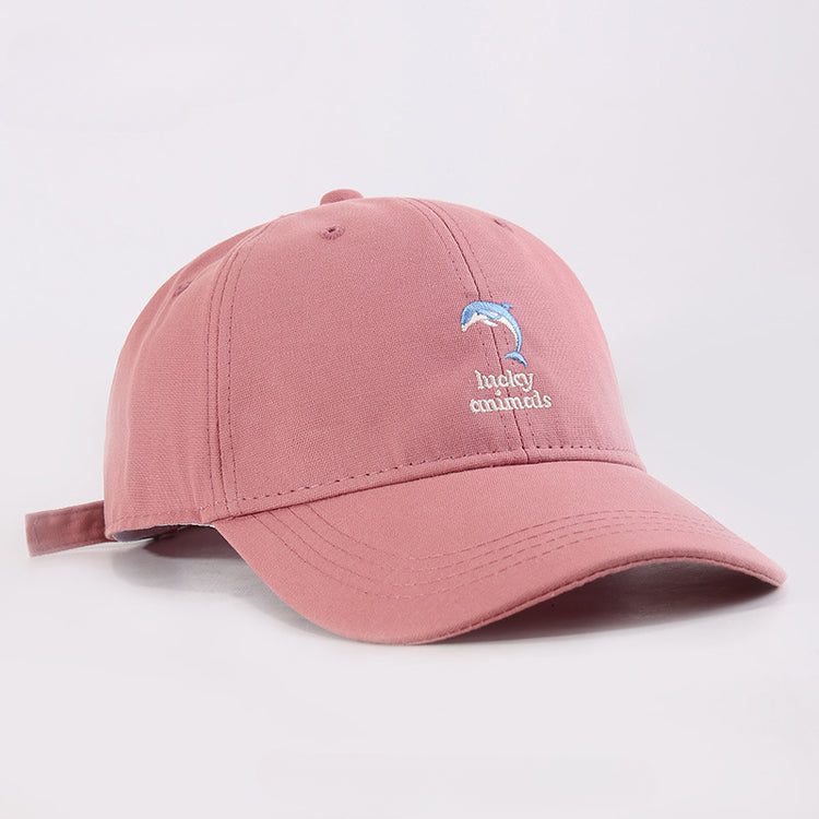 流行帽子|新款可愛海豚刺繡帽子女春夏百搭大頭圍顯臉小棒球帽遮陽鴨舌帽男「C5439」25.07-5