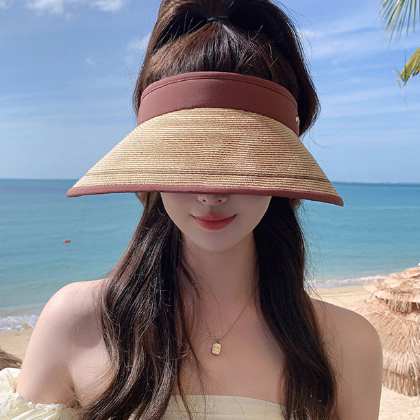 流行帽子|夏季新款戶外遮陽可折疊黑膠塗層女士草帽沙灘防曬防紫外線空頂帽「C3720」24.03-2