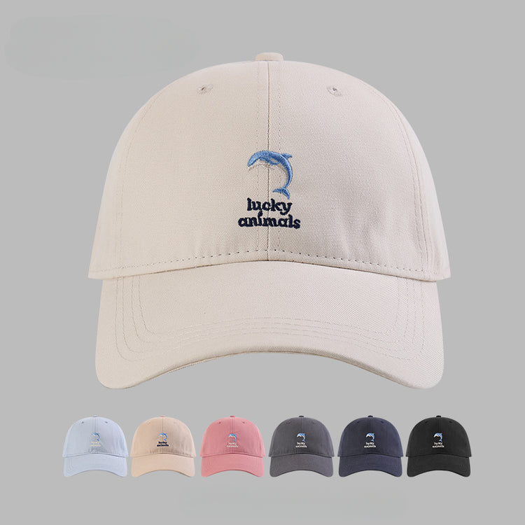 流行帽子|新款可愛海豚刺繡帽子女春夏百搭大頭圍顯臉小棒球帽遮陽鴨舌帽男「C5439」25.07-5