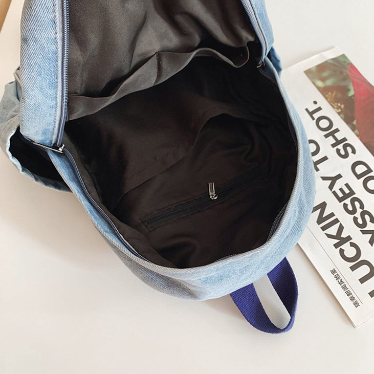 致青春|日系水洗牛仔帆布書包女高中大學生雙肩包時尚簡約旅行背包「090-320」24.04-2