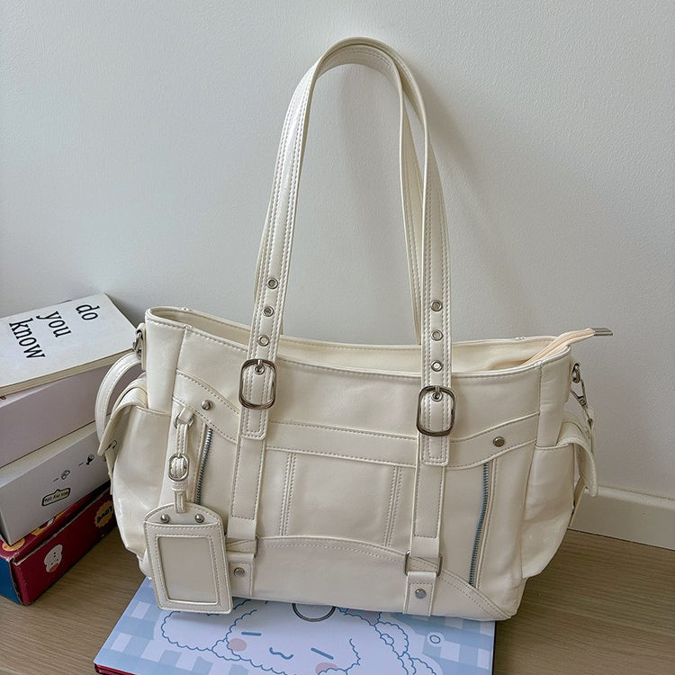 日韓流行|甜酷風大容量托特包個性百搭手提機車包簡約Y2K單肩包通勤斜挎包「D9036」25.09-5