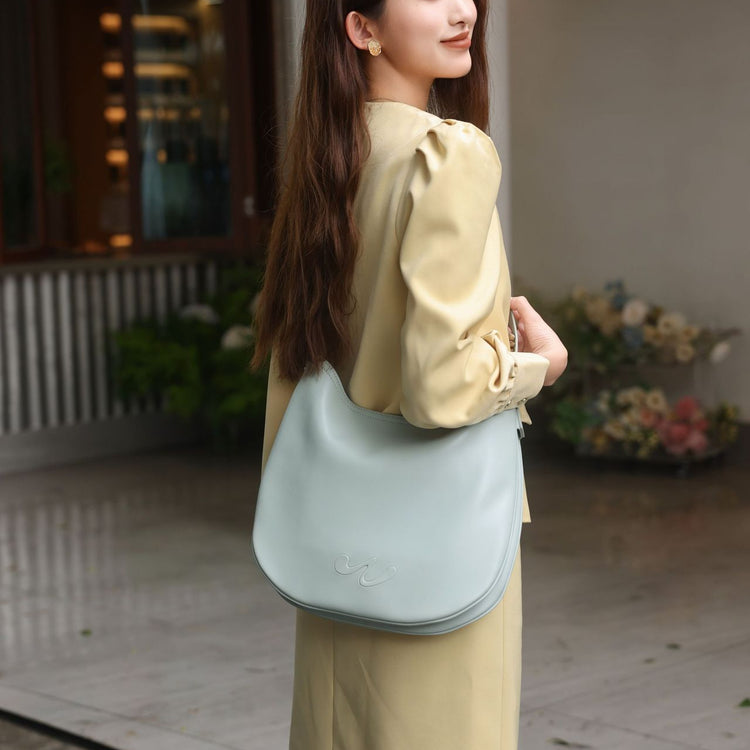 質感真皮|小眾設計真皮HOBO腋下包包女2024新款春夏大容量半月單肩斜背包「6914」24.04-5