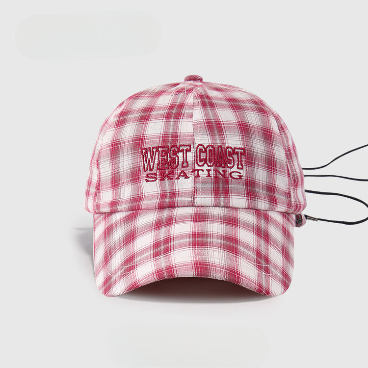 流行帽子|韓系新款甜美刺繡帽子女復古格子鴨舌帽輕薄透氣戶外遮陽棒球帽男「C5207」25.04-4