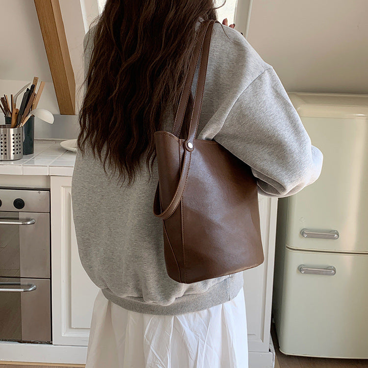 日韓流行|韓國新款水桶包復古高級感單肩腋下包托特包百搭大容量手提通勤包「9588#」25.04-4