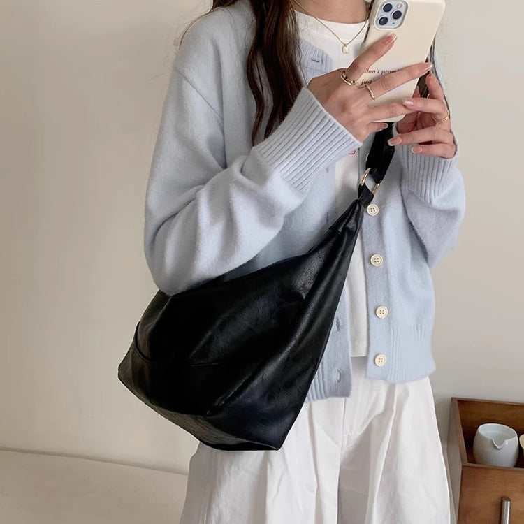 日韓流行|休閒大容量包包女2024新款夏季復古餃子包韓國百搭單肩斜挎馬鞍包「9352#」24.04-4