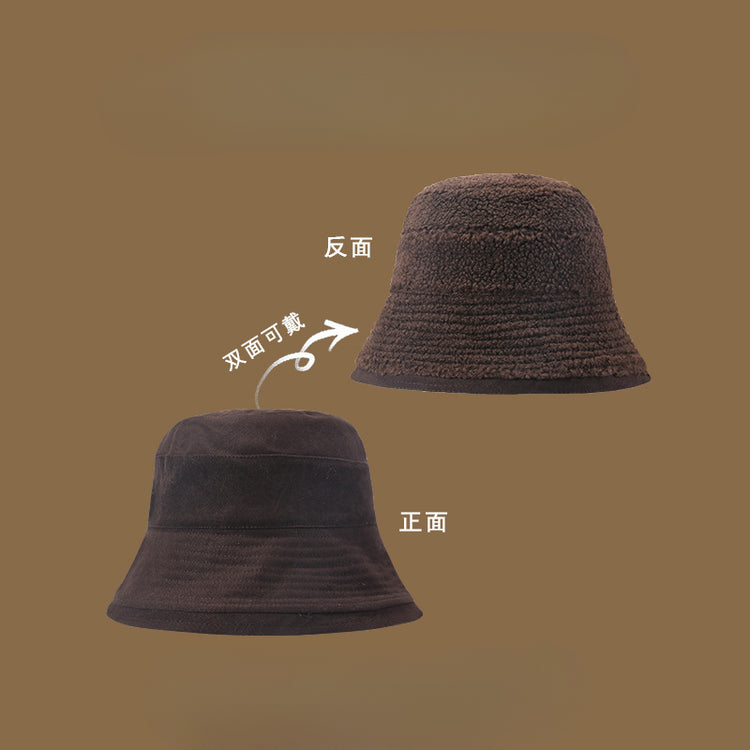 流行帽子|雙面可戴漁夫帽女冬天韓系百搭護耳帽加絨時尚顯臉小學生騎行盆帽「C4895」25.01-1