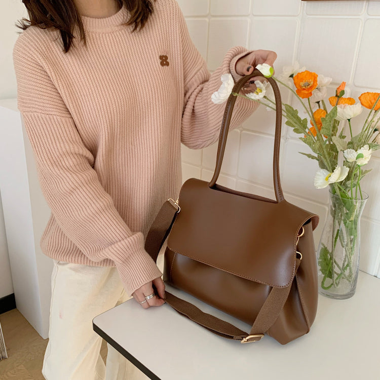 日韓流行|2025新款潮秋冬歐美時尚高級感單肩手提托特包百搭復古翻蓋腋下包「8500#」25.11-2